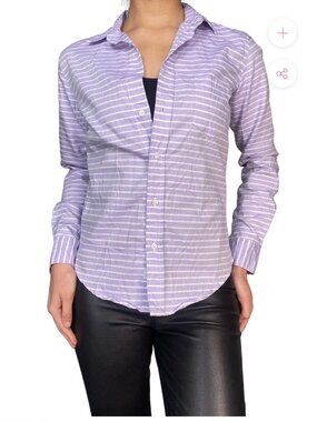 Frank & Eileen Cotton Stripe Button Up Shirt Purple White Size XS Minor Flaws